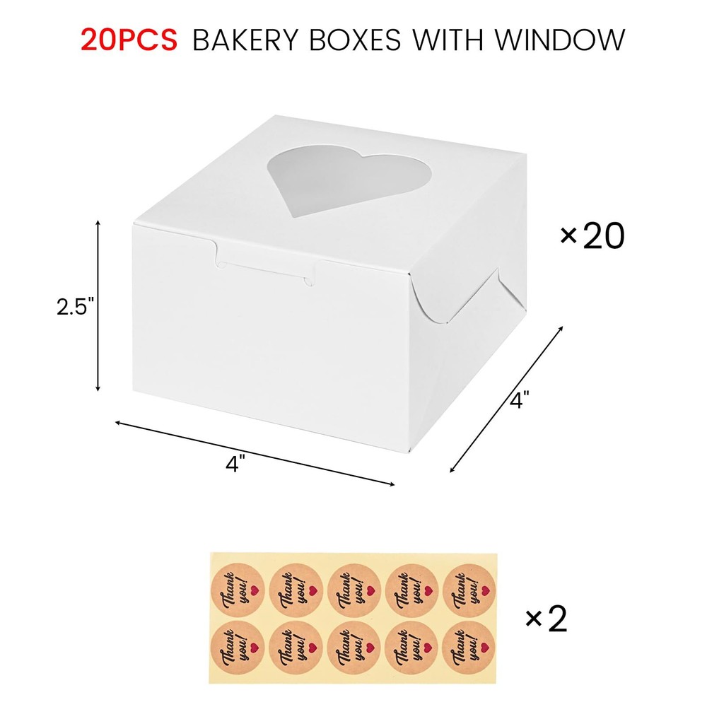 20PCS Small Cookie Boxes 4x4x2.5 Mini Bakery Boxes with Window for Desserts