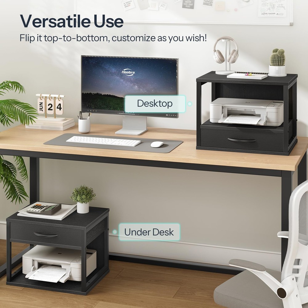 2Tier Desktop Printer Stand Drawer UnderDesk Storage Shelf Black BB07PS01