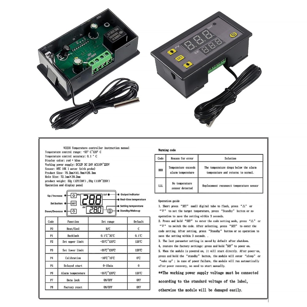 2pcs Digital Temperature Controller W3230 Digital LED Thermostat Switch with ...