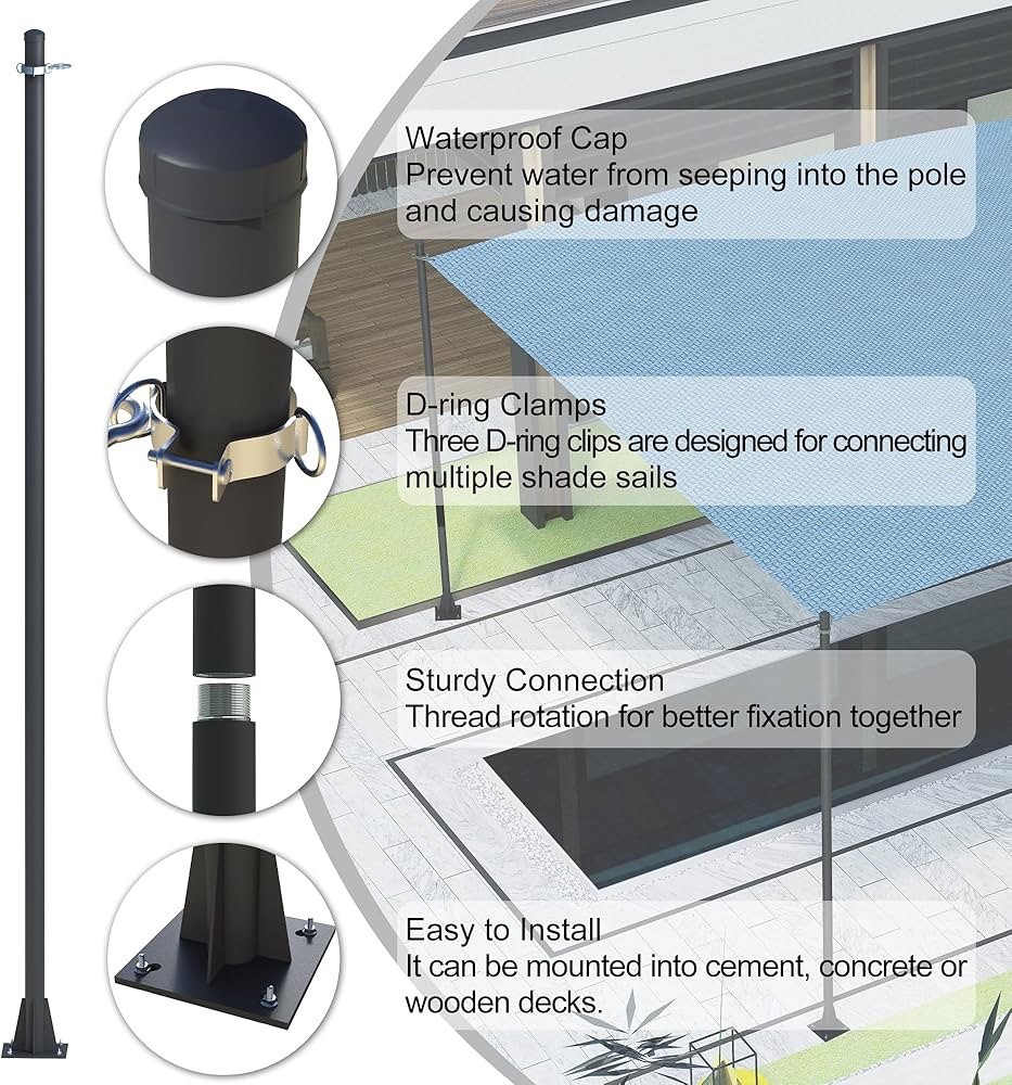 10ft Sun Shade Sail Poles - Heavy Duty Steel Metal Outdoor Post Kit for...