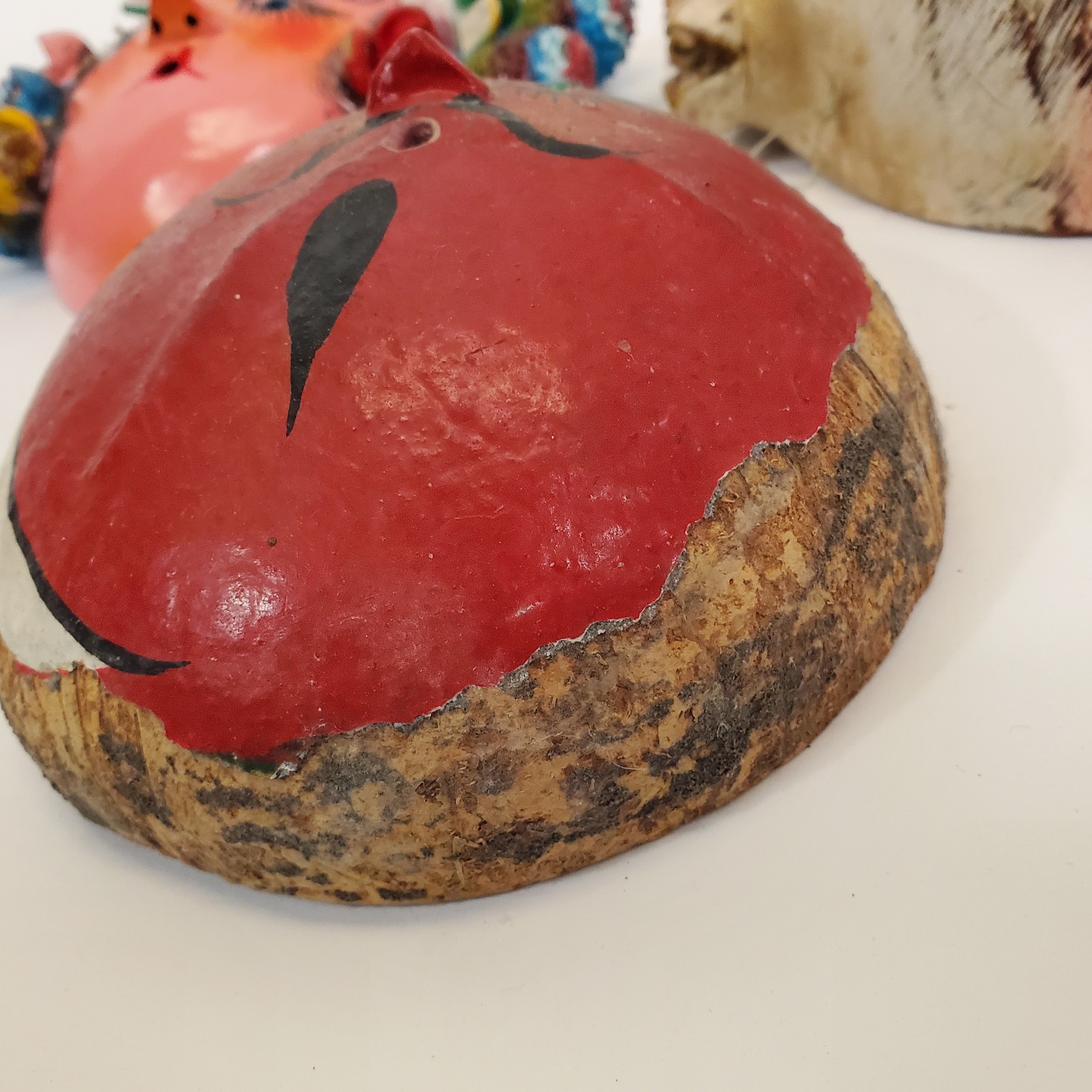 Vintage Lot of 3 Mexican Coconut Shell Folk Art Masks Guerrero Wall Decor