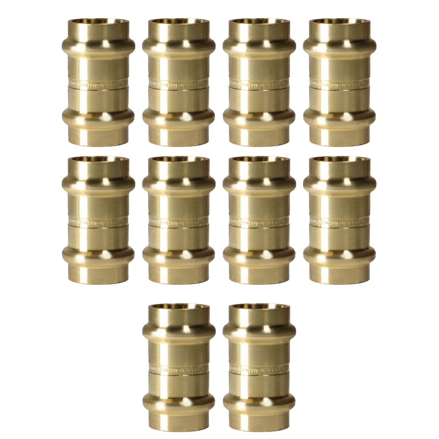 10 Pack XFITTING 3/4" Press Coupling, Press Fit, Lead Free Brass