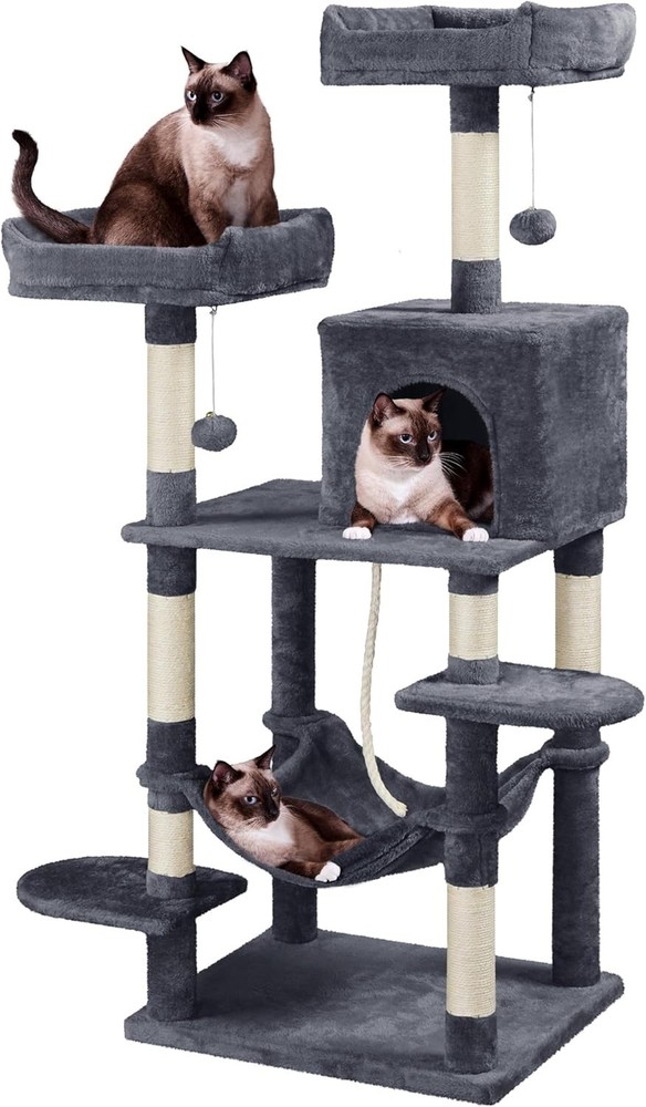 59in Cat Tree Multiple Cats Multi-Level Activity Tower w/Hammock Condo Perches