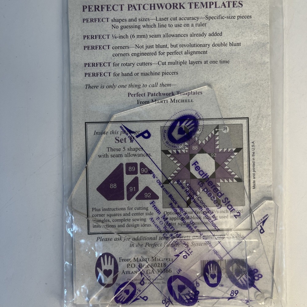 Marti Mitchell Perfect Patchwork Templates Set P Feathered Star 5 Templates