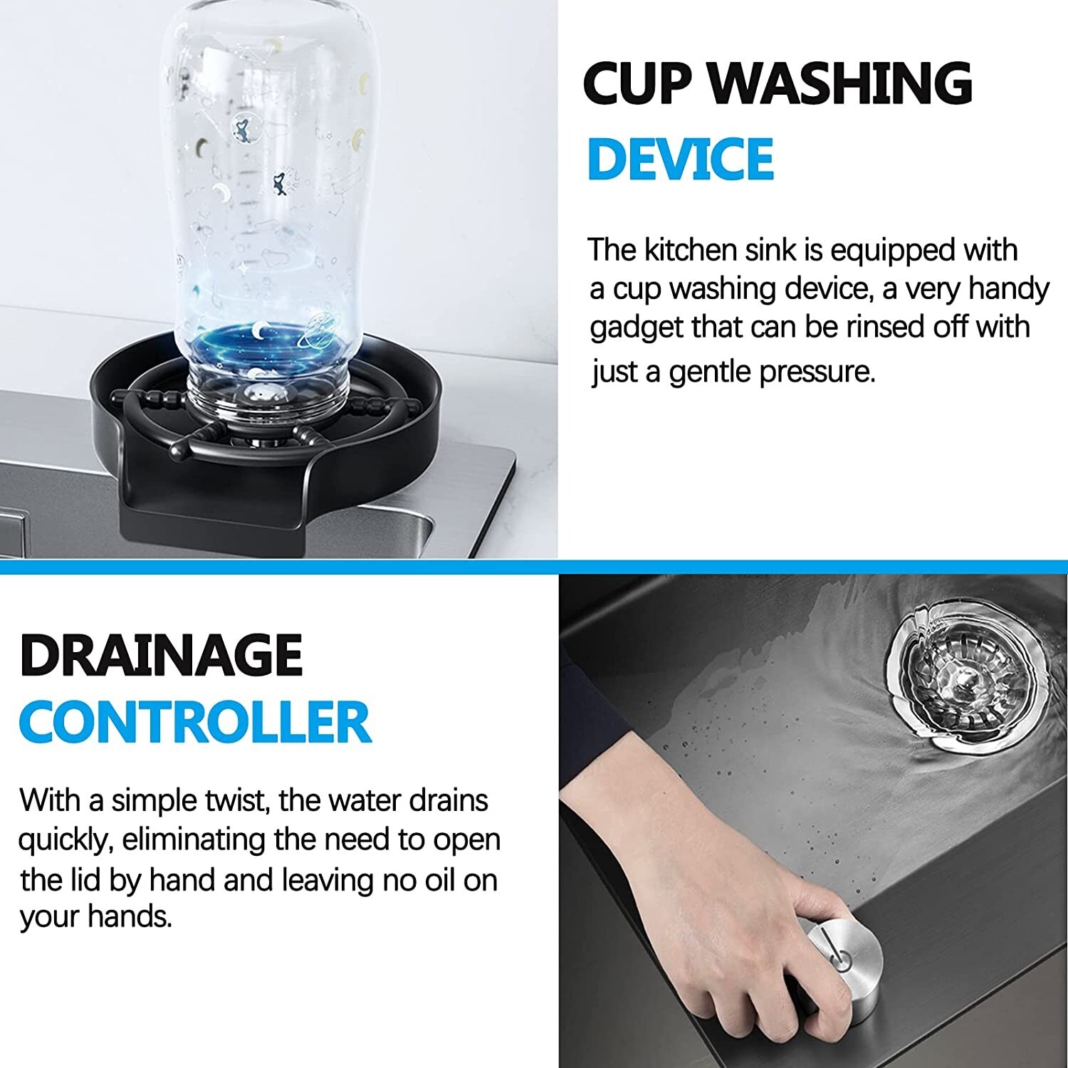 33x22 IN Flying Rain Stainless Steel Waterfall Kitchen Sink Digital Faucet Black