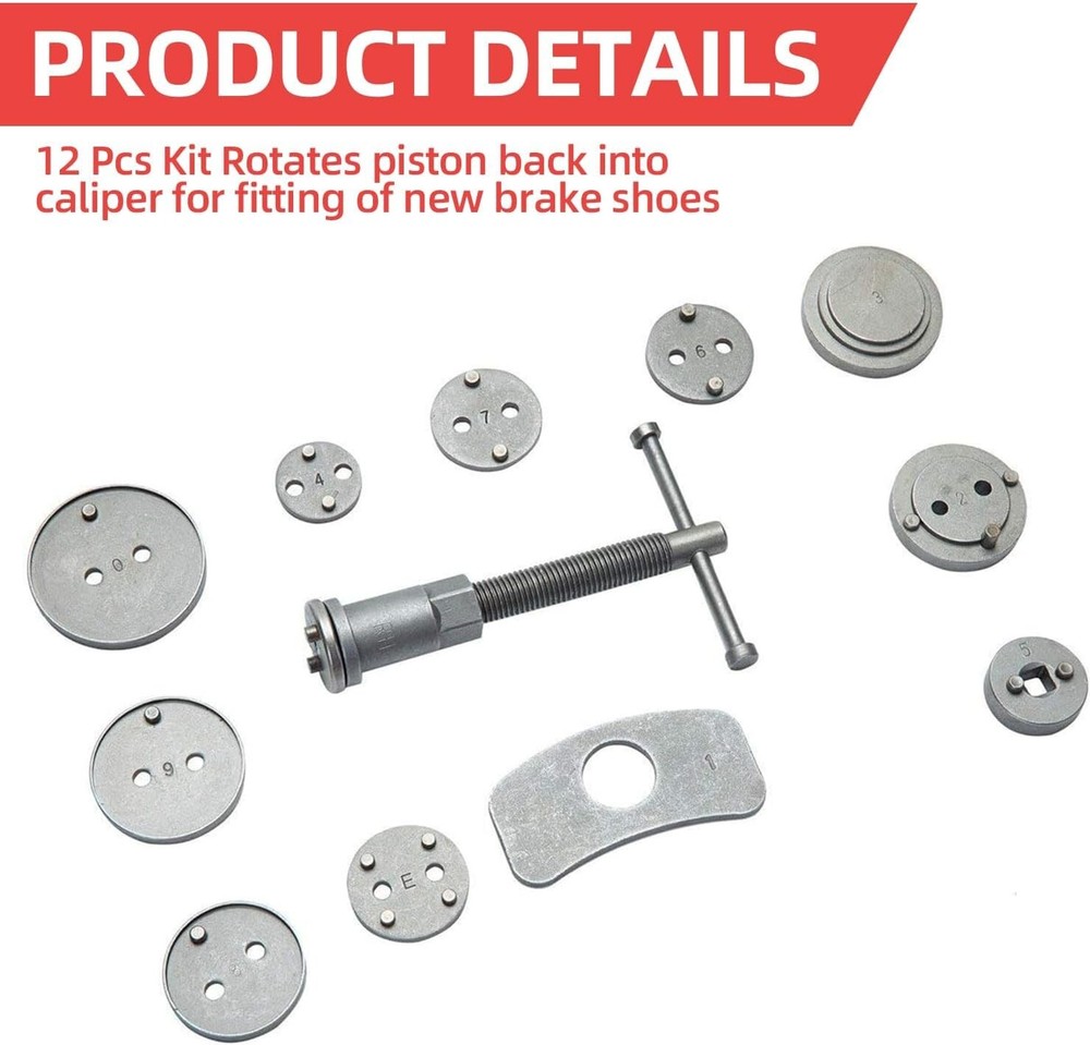 12Pcs Car Disc Brake Caliper Rewind Tool Piston Compressor Wind Back Repair Kit