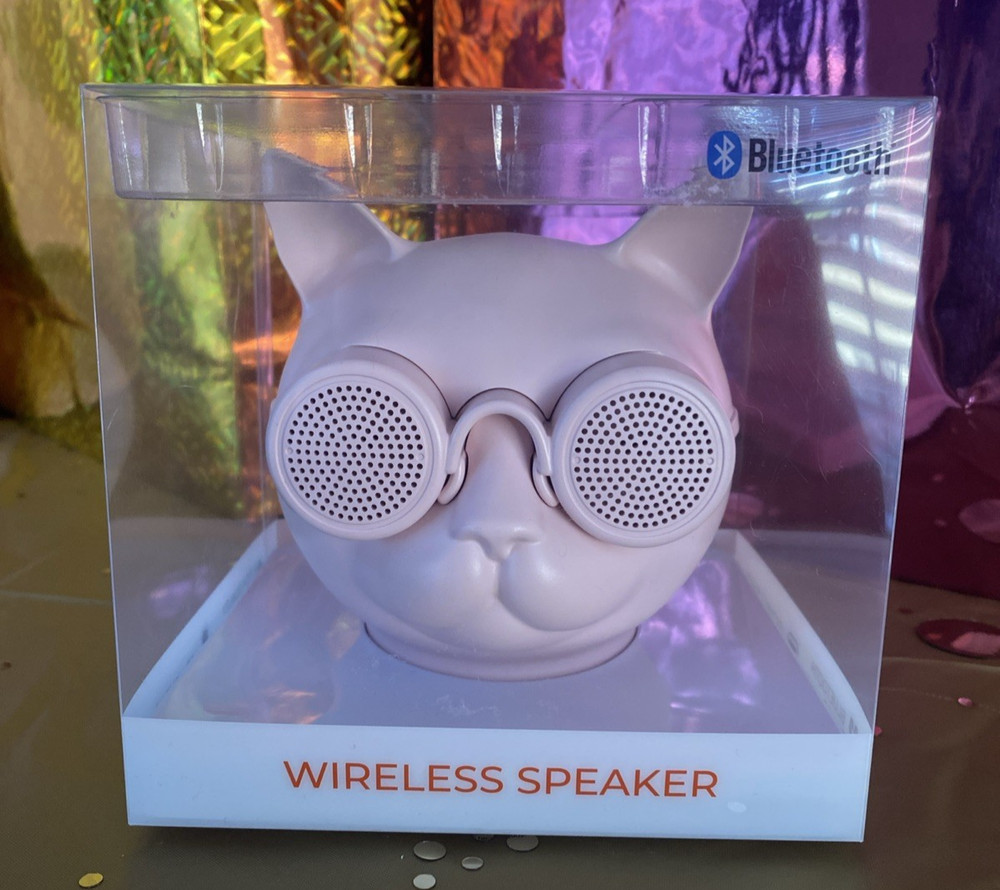 Petco Pink Cool Cat Head Wireless Bluetooth Speaker ~ USB-C Charge Cable ~ LED