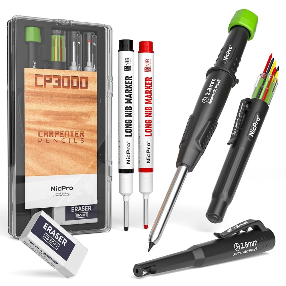 Nicpro Carpenter Pencil with Sharpener,  Construction Pencils with 6 Refills