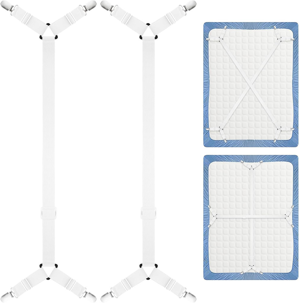 2 Pack Bed Sheet Fasteners Straps Adjustable Bed Sheet Holder Bands with Sheet C