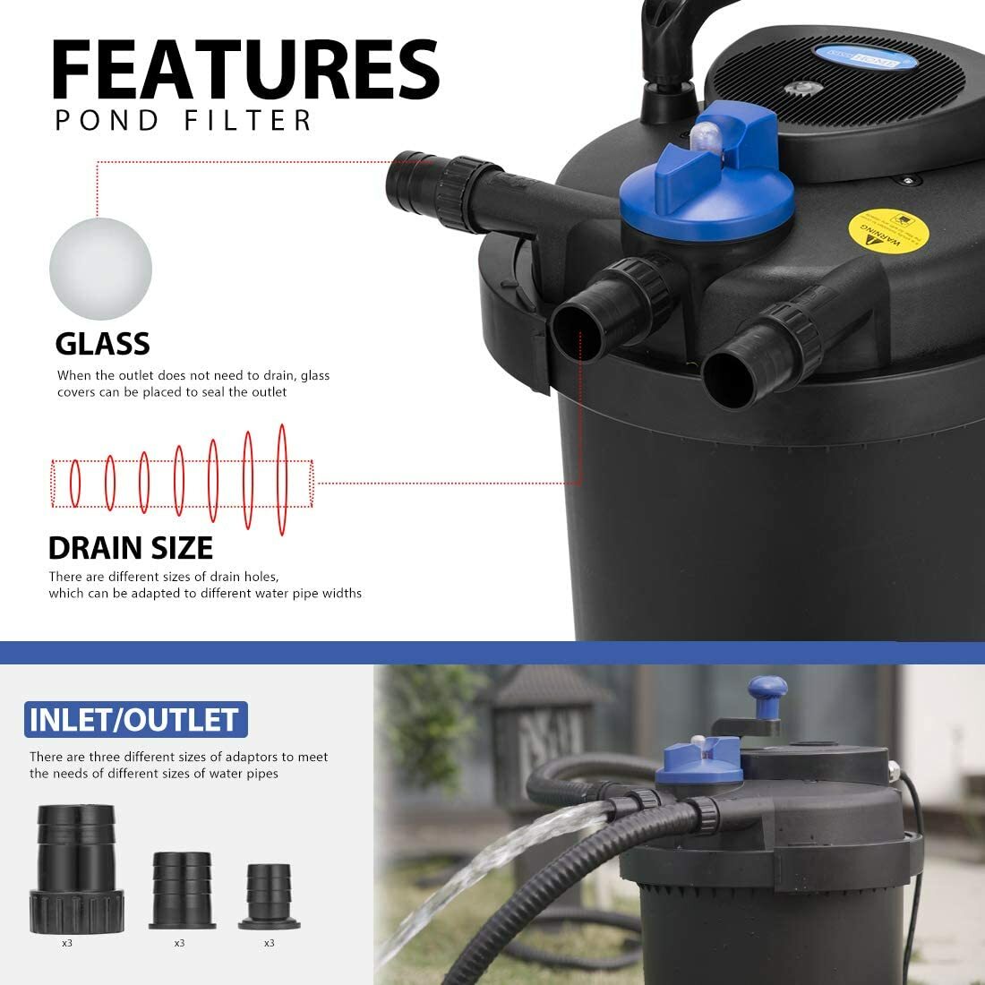 1600 Gal Pond Pressure Bio Filter w/ 13W UV Sterilizer Light Koi Fish ETL Listed