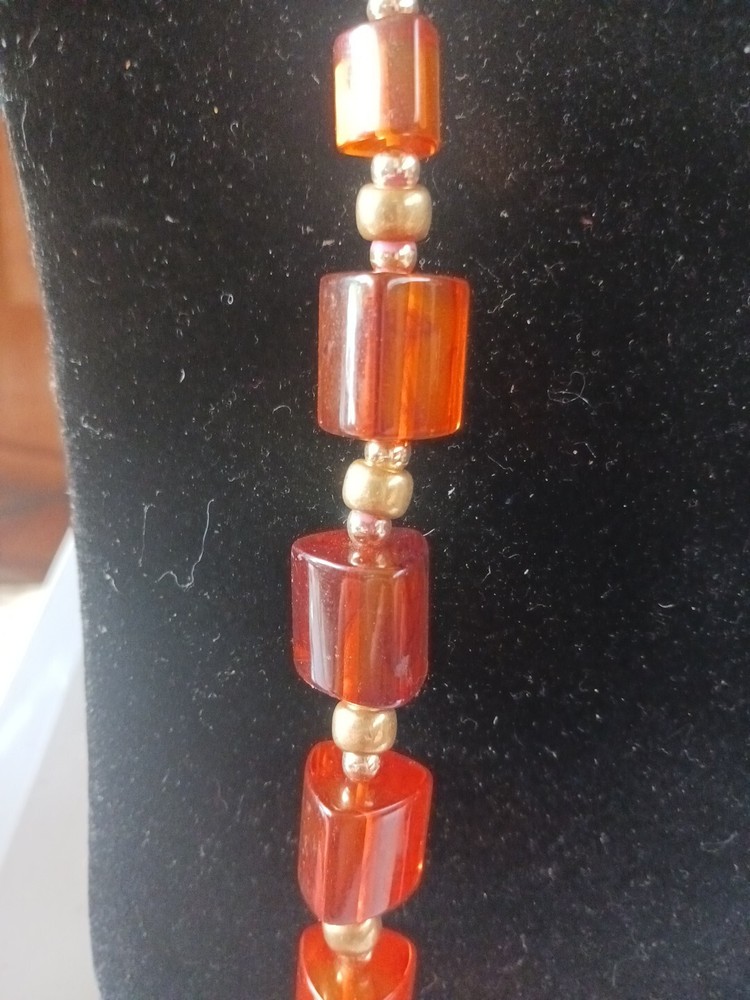 Vintage BAKELITE Rootbeer Chunky Triangular Bead Long Necklace