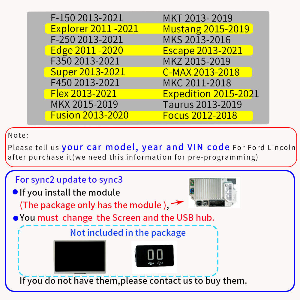 SYNC3 APIM VIN Programmed Latest Sync 3.4 Carplay Android-Auto Fit Ford Lincoln