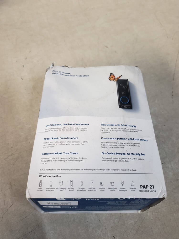 eufy E340 Wireless Video Doorbell Security Dual Camera with Extra Battery