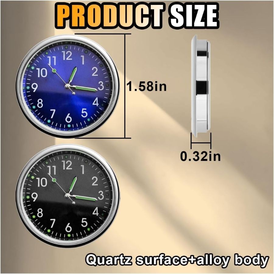 2PCS Mini Clock, Luminous Clock with Adhesive, Air Vent Clip Quartz Clocks, Dash