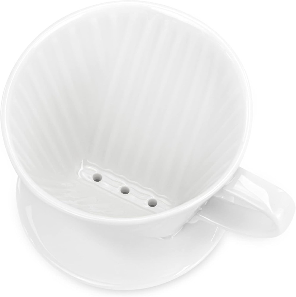 Pour Over Ceramic - Coffee Dripper Ceramic Coffee Maker with 3 Holes Flat Bot...