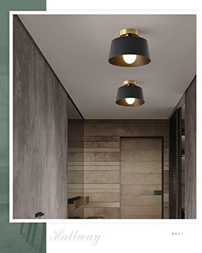 2 Pack Ceiling Light Fixture, Hallway Ceiling Light with Gold 2 Pack Black