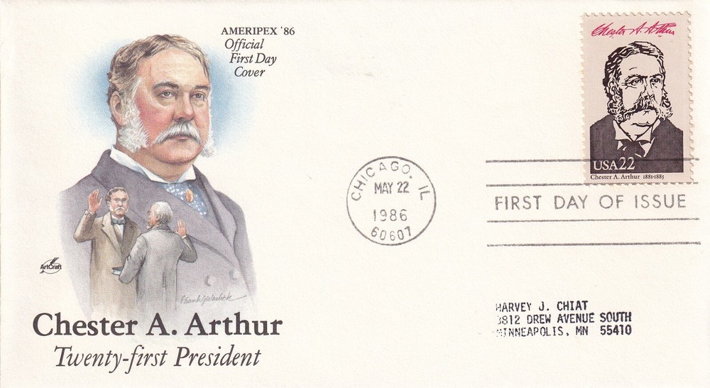 STAMP US SCOTT 2218c "President Chester Arthur" 22 CENT 1986 FDC - B