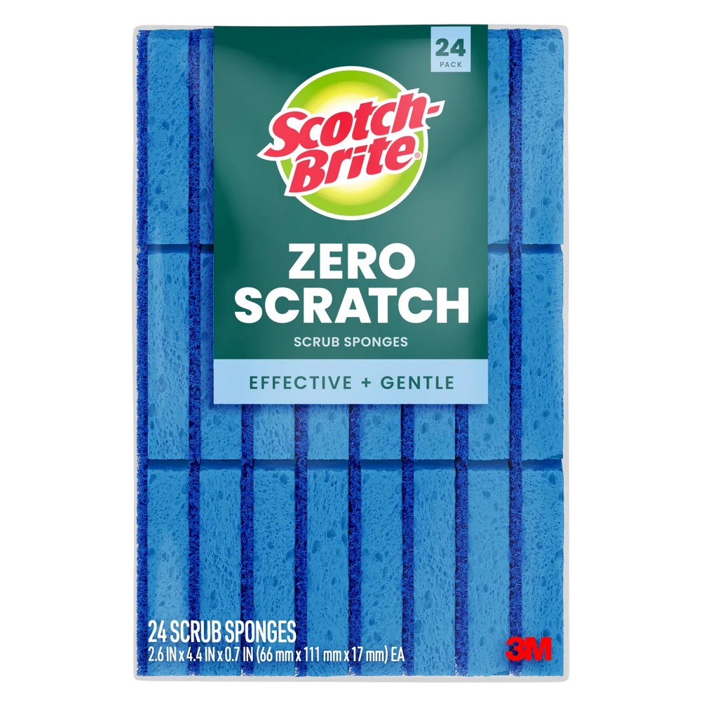 Scotch Brite Zero Scratch Scrub Sponges (24pack) 3M Individually Wrapped