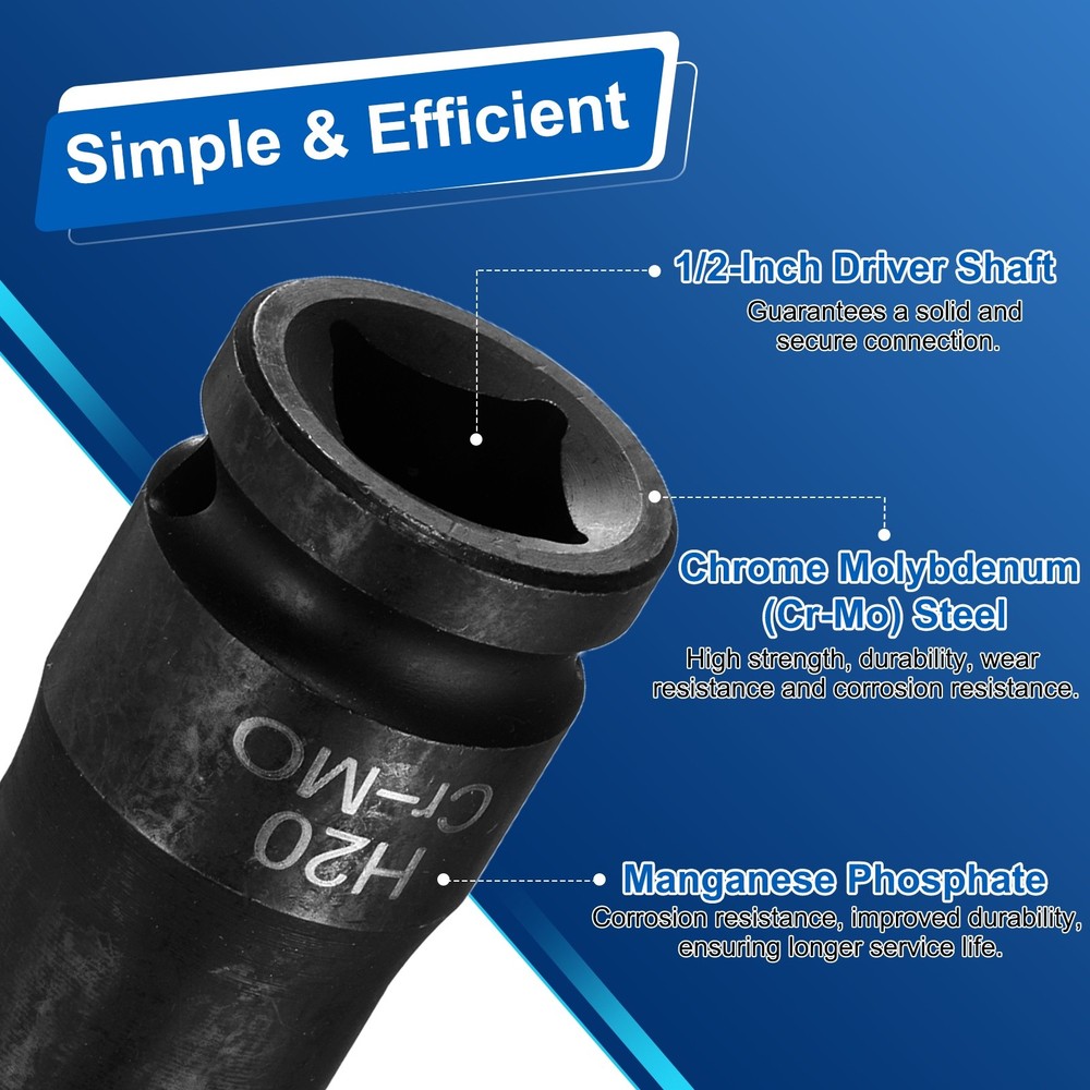 5pcs 1/2" Drive Impact Hex Bit Socket 20mm Metric CR-MO Steel Hexagonal Socket