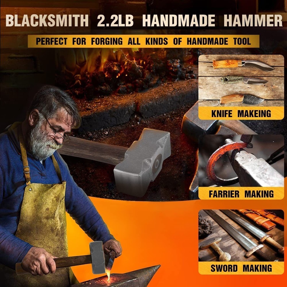 Blacksmith 2.2LB Square Forge Hammer Forging Tool for Blacksmith Anvil Knife