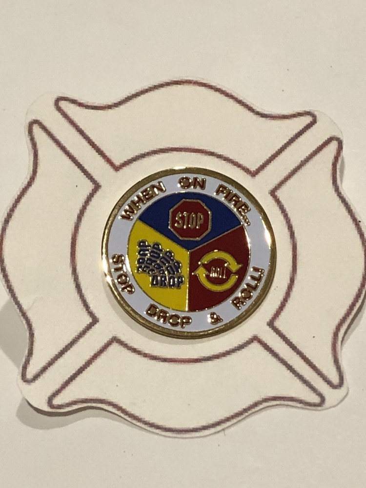 Hat Cap Lapel Pin Firefighter Firefighting Firemen When On Fire Stop Drop & Roll