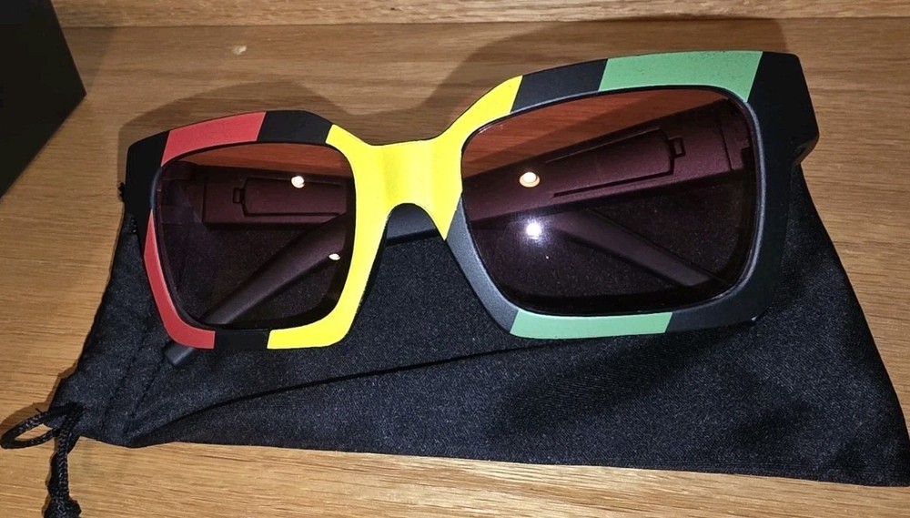 Rasta Square Frame Sunglasses Stash Compartment