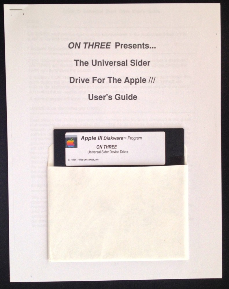 On Three Sider Driver & Manual / Apple III Home Computers