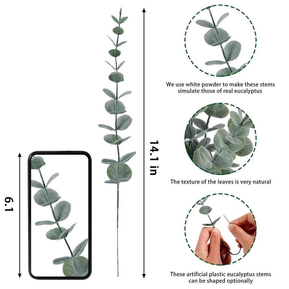 24pcs Eucalyptus Stems Artificial Eucalyptus Leaves Fake Greenery Branches Fa...