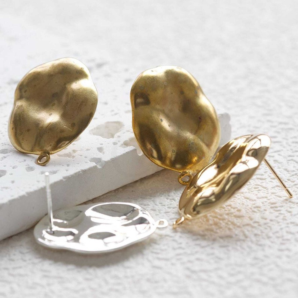 One Pair Solid Brass Earring Post with Sterling Silver Pin-Irregular (4901C-H)