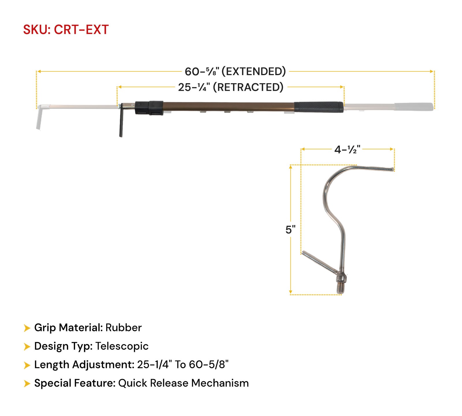 Extendable Truck Bed Cargo Grabber Tool 25"-60" Telescoping Pole with Y-Hook