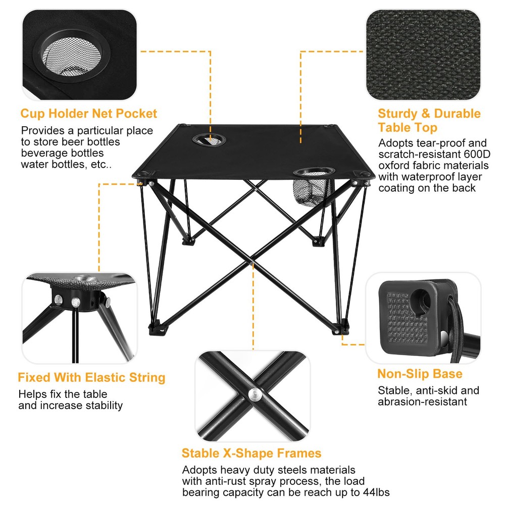 Foldable Compact Outdoor Side Table – No-Tool Setup, 600D Waterproof, 44 lbs