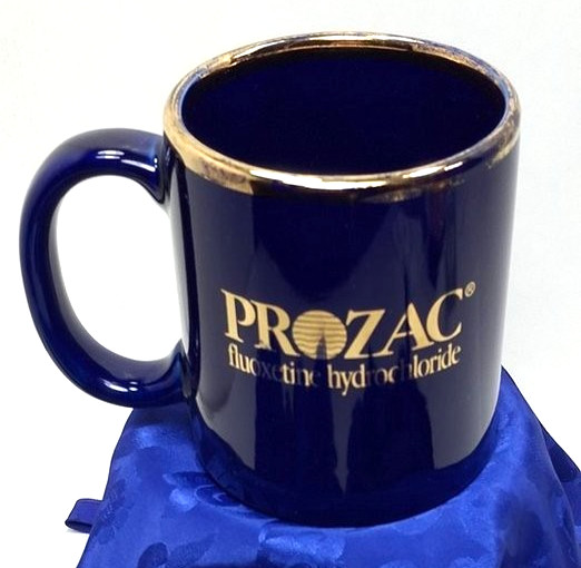 Prozac Dark Blue Coffee Mug Cup 12oz Eli Lilly Promo Pharma Drug Advertising