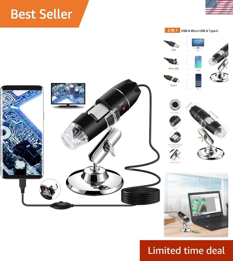 Versatile USB Microscope 40X-1000X with LED Lights for Educational Insights