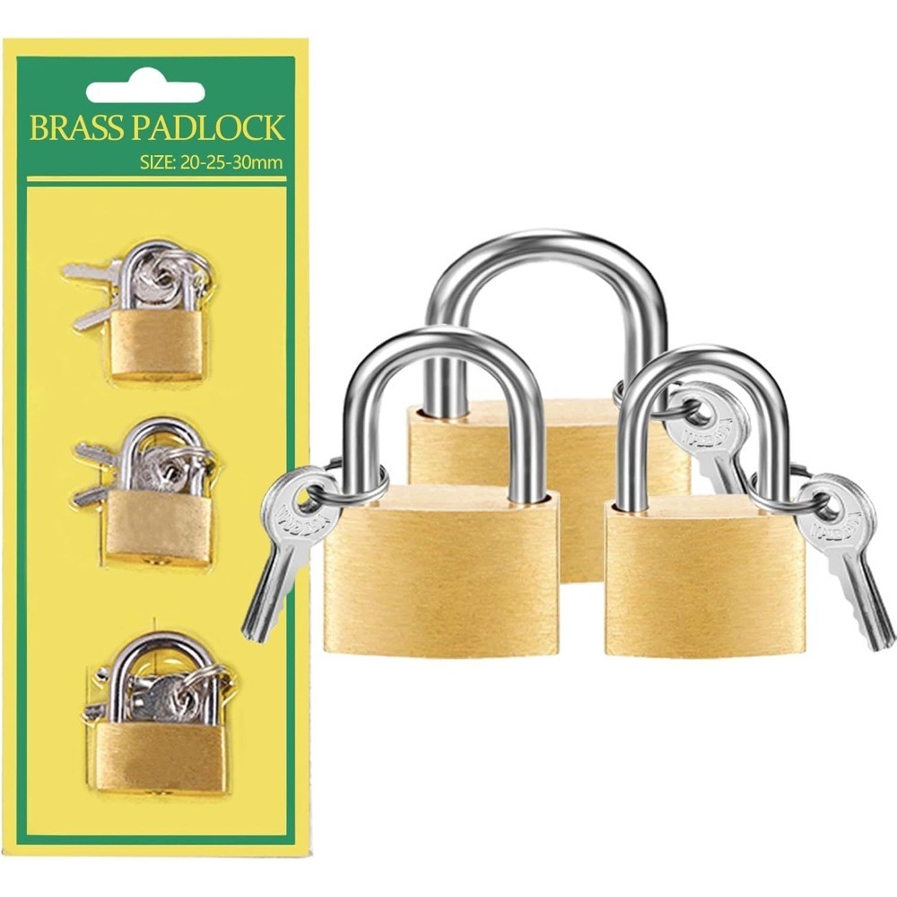 3 Piece Small Solid Brass Padlock with Keys Mini Key Lock for Luggage Backpack