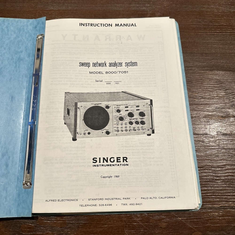 Alfred Electronics 8000/7051 Sweep Network Analyzer System Instruction 1969