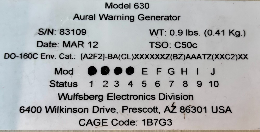 Aural Warning Generator Model630 Removed Working