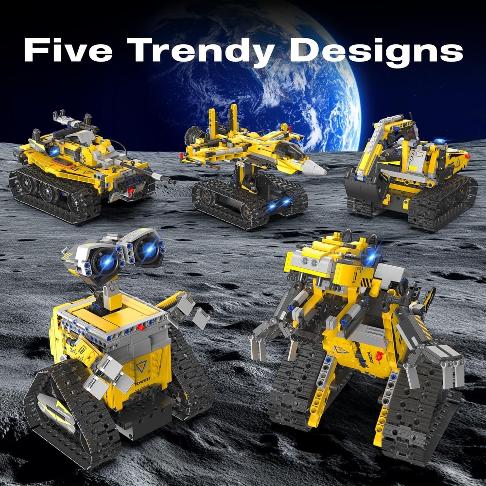 5-in-1 Remote Control Robot Building Kit, 724 Pcs Buildable Model Engineering...