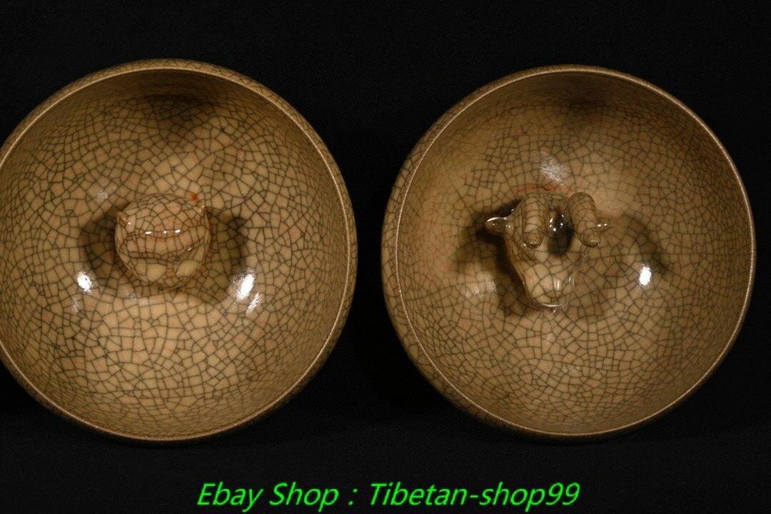 5.2''Old Song Dynasty Ge Kiln Porcelain 12 Chinese Zodiac Signs Head bowl