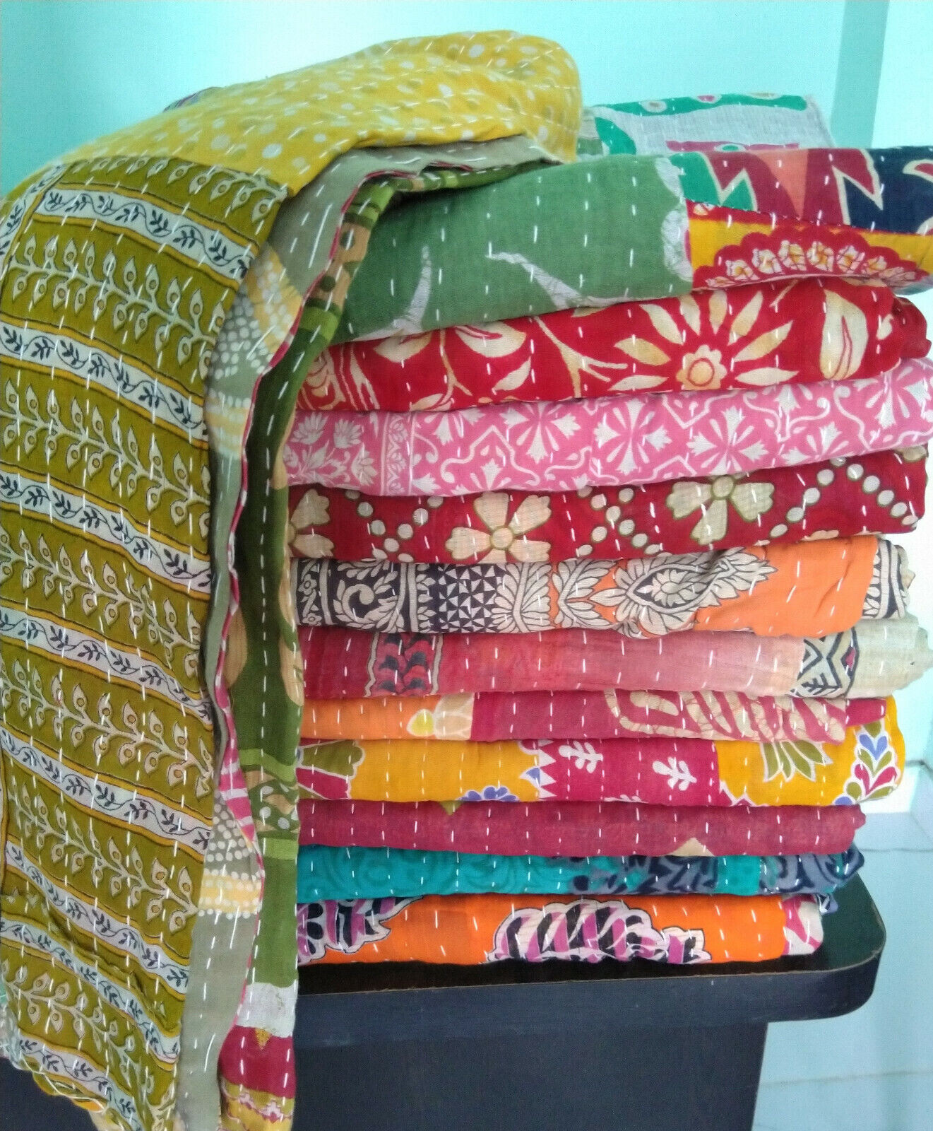 Wholesale Lot 10 PC Throw Blanket Kantha Quilt Indian Vintage Cotton Bedspreads