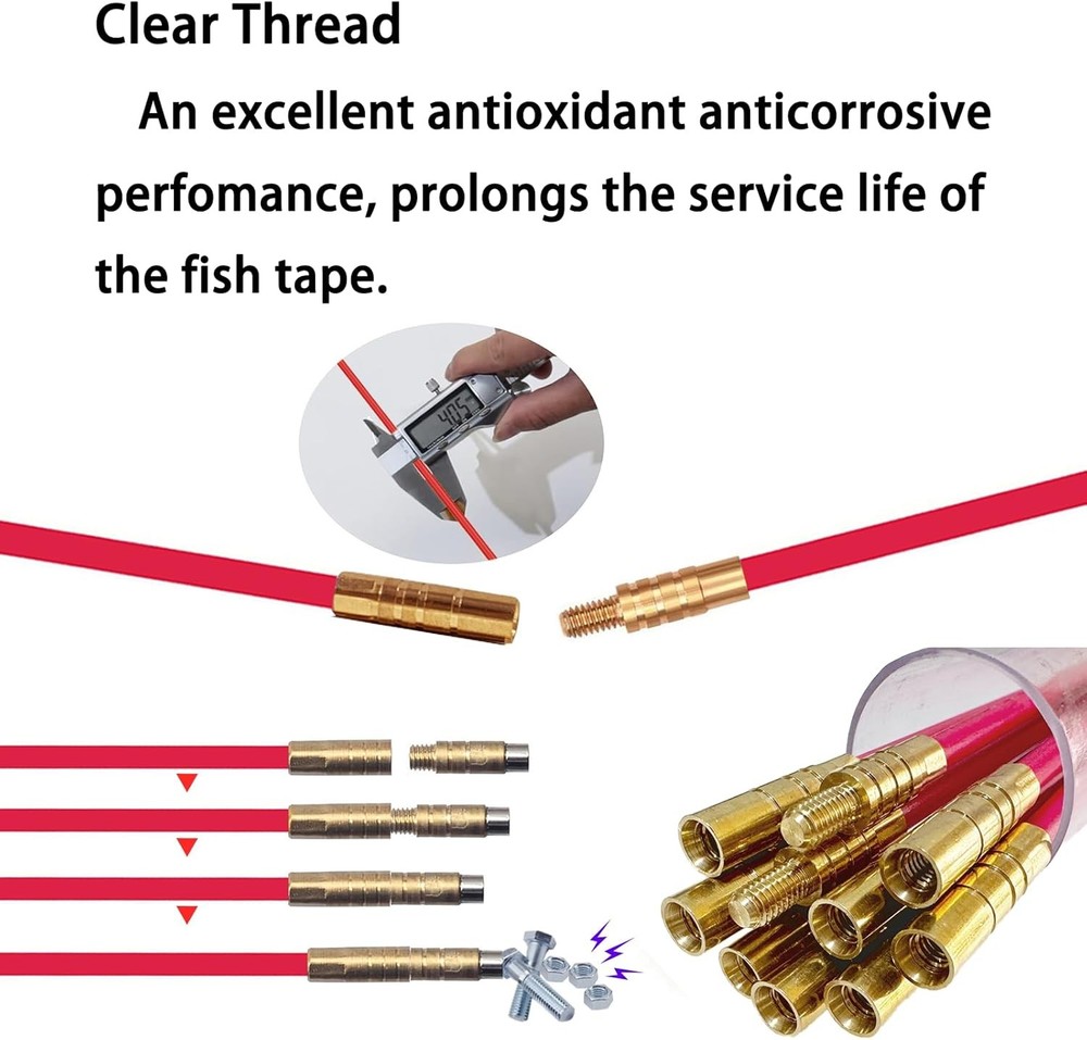 11ft Multi-function Fiberglass Cable Puller Electrical Fish Tape Duct Rodder Wir