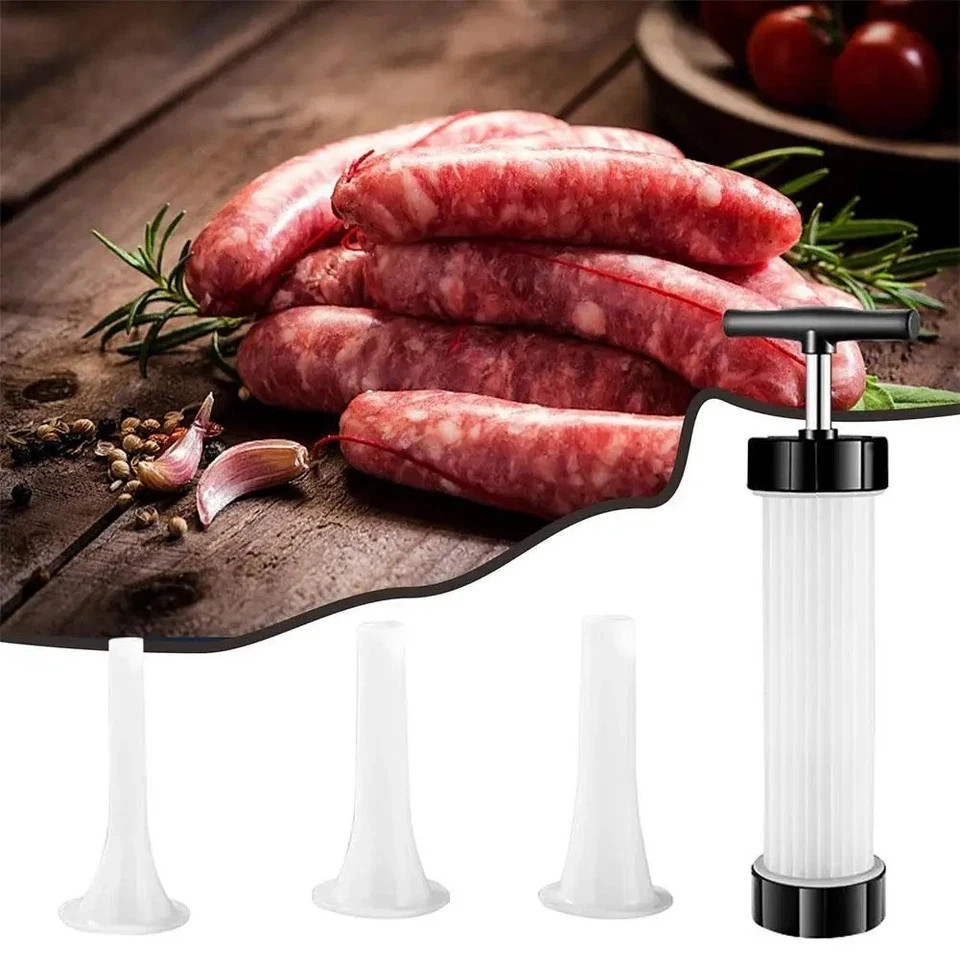 Manual Sausage Stuffer – Homemade Sausage Maker with 3 Funnels Meat Injector