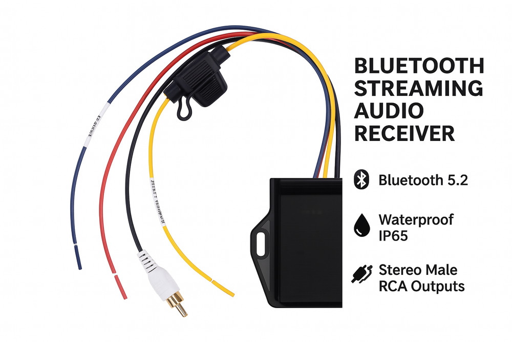blafili CAR Bluetooth RCA Receiver for Car/Marine Amp, 12V/24V, ACC Trigger