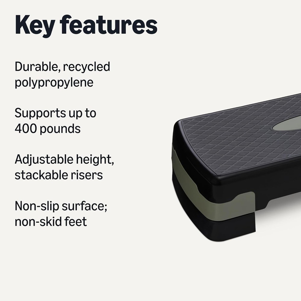 Amazon Basics Aerobic Exercise Step Platform, Adjustable Workout Stepper At Home