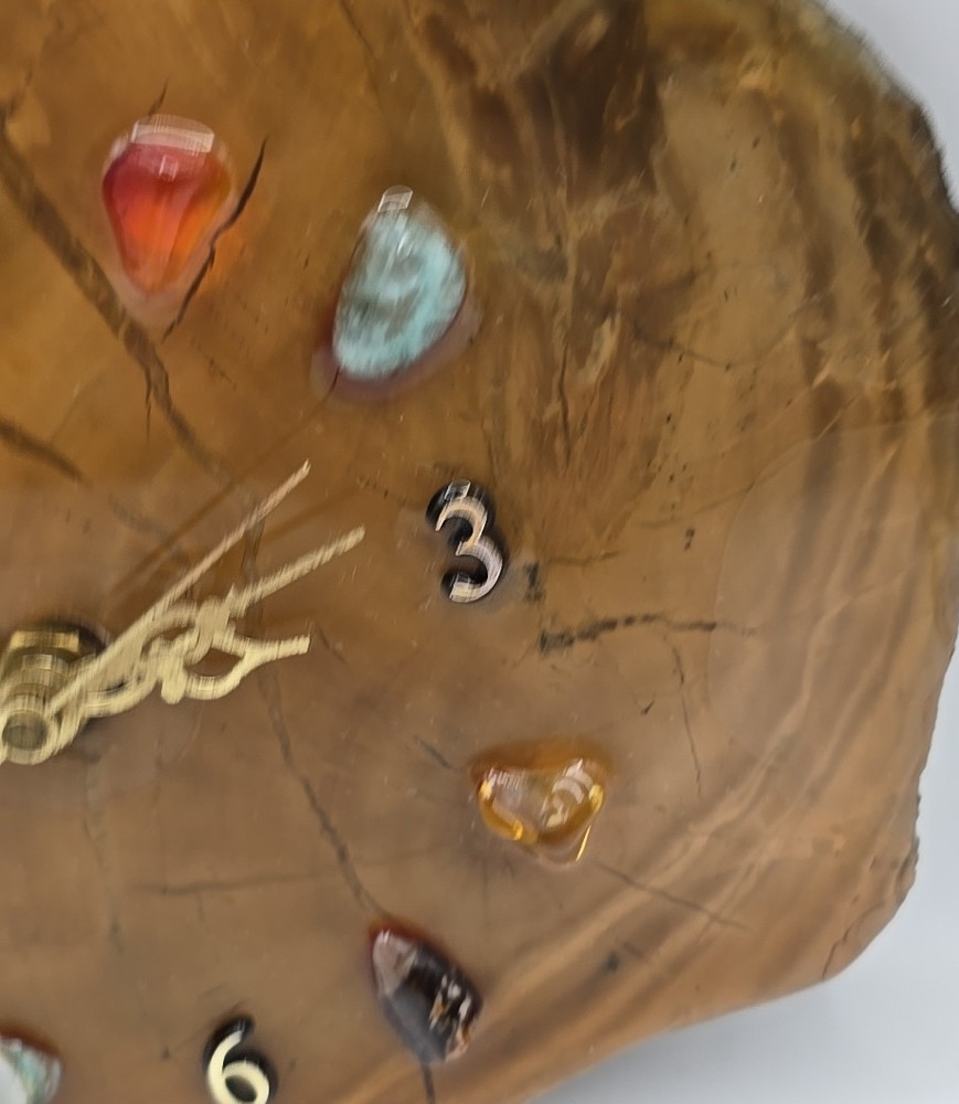 Brown Irregular Shape Agate Stone Wall Clock with Accent Stones - Works!