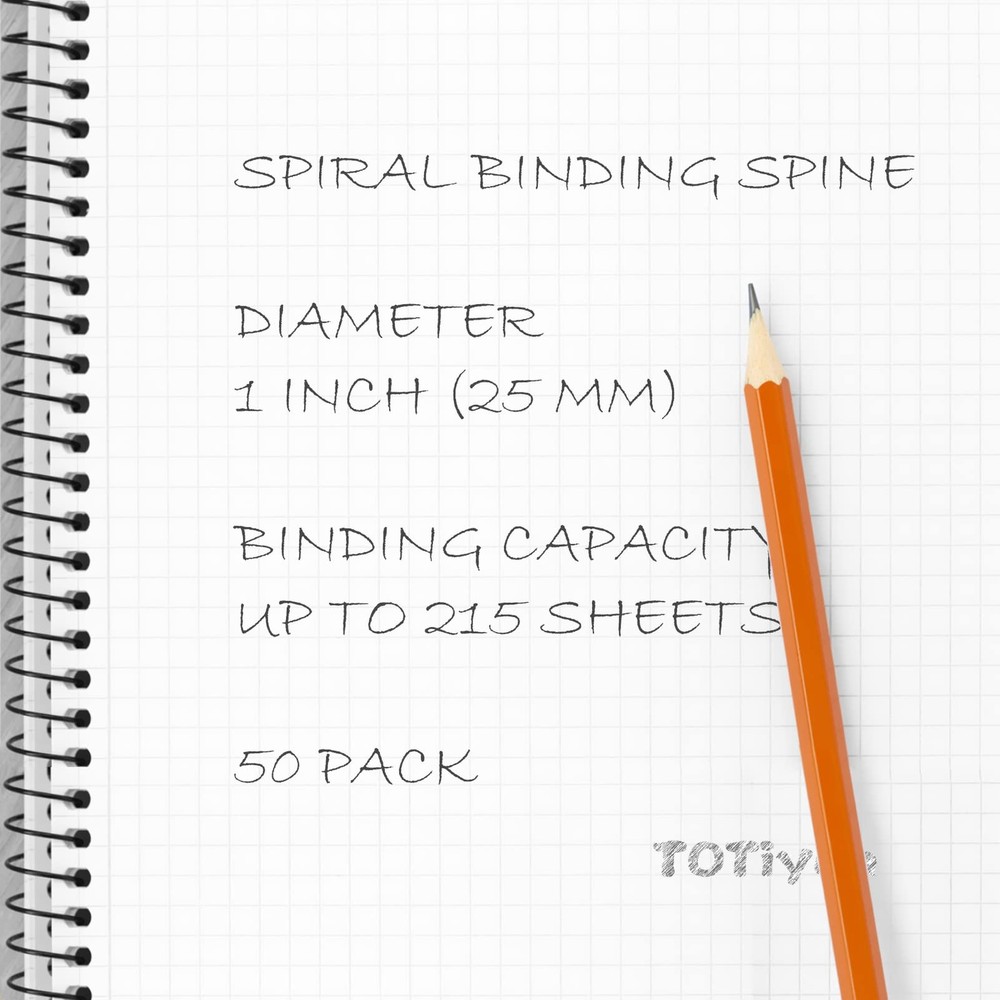 50 Pack Plastic Binding Coils215 Sheet Capacity25mm 1" Binding Spirals41 Pitc...
