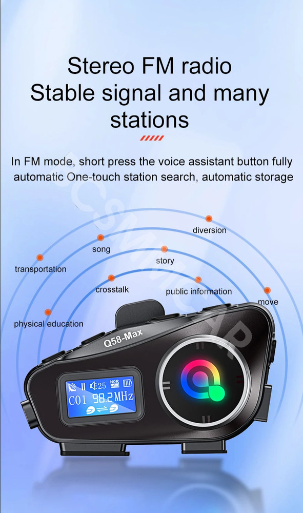 Motorcycle Helmet Intercom Bluetooth Headset Riders Interphone LCD Display