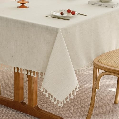 Beige Cream Tablecloth for Rectangle Table 86" x 55" (Rectangular) Linen
