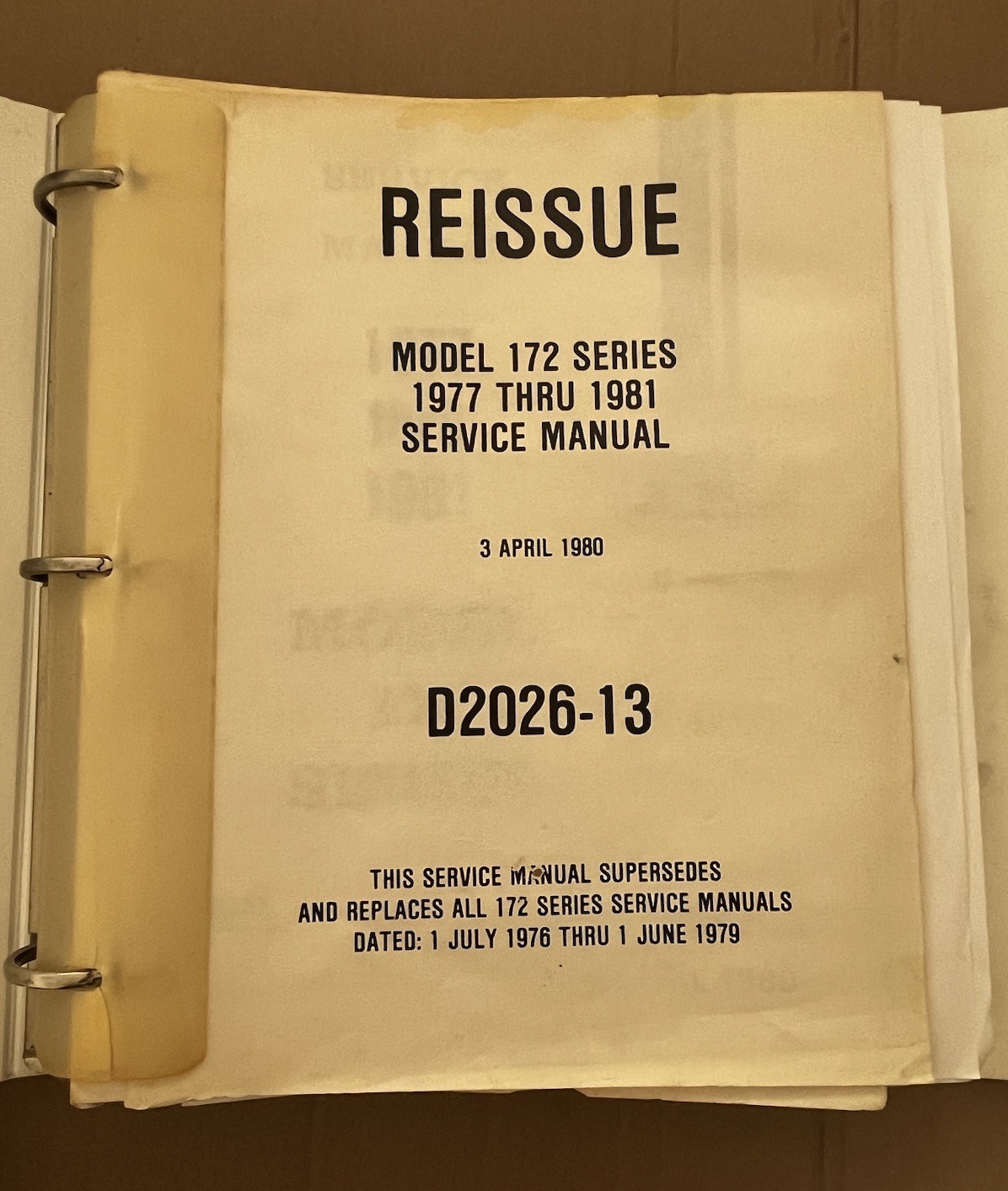 1977-1981 CESSNA 172 Series Service Manual D2026-13 Original