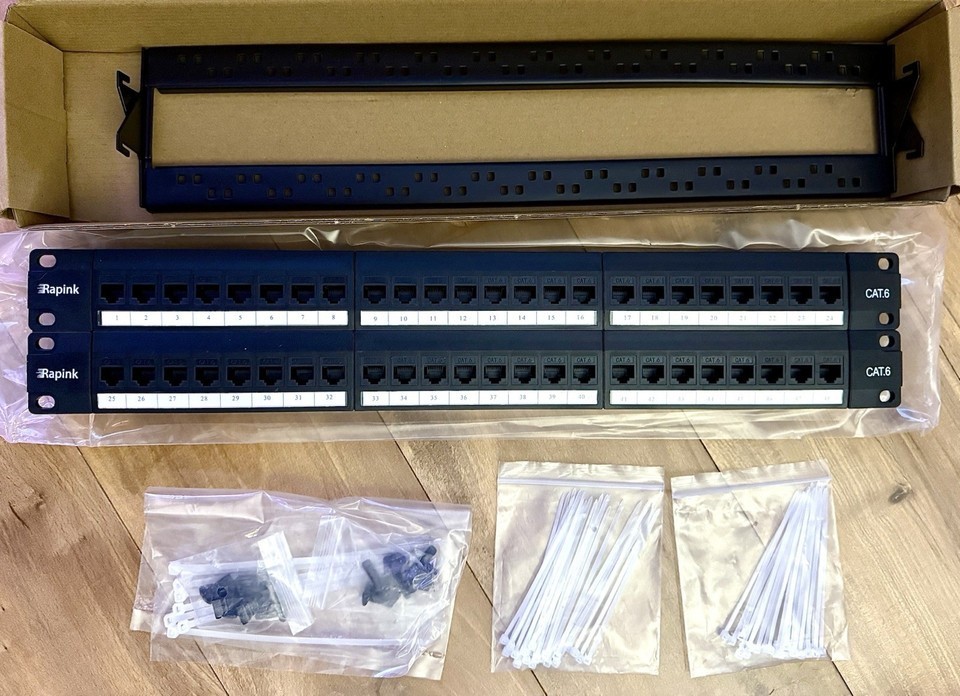 Patch Panel 48 Port Cat6 with Inline Keystone 10G Support, Pass-Thru Coupler 1U