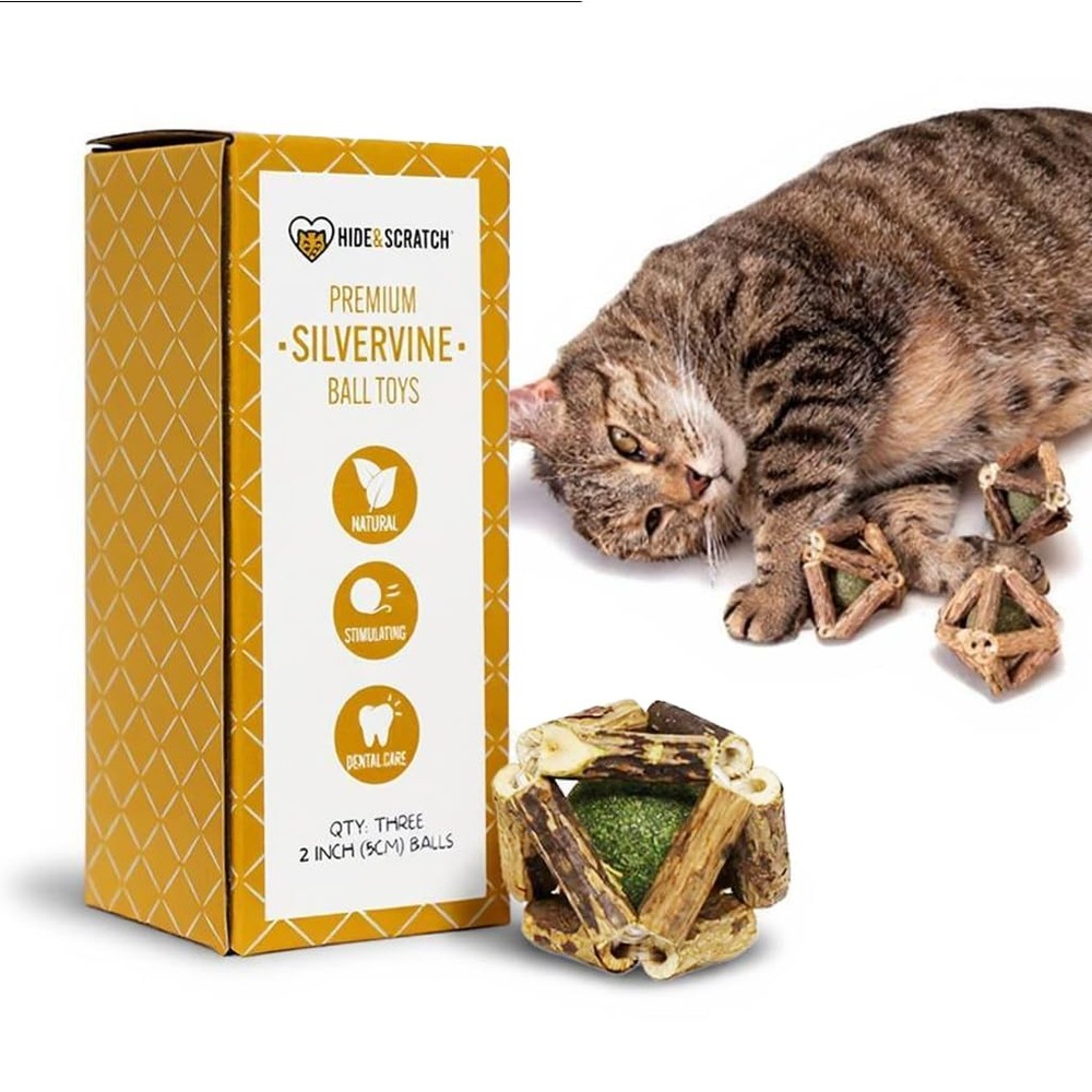Hide & Scratch Premium Silvervine Catnip Balls (3 Pack) - Three Pack, Silver
